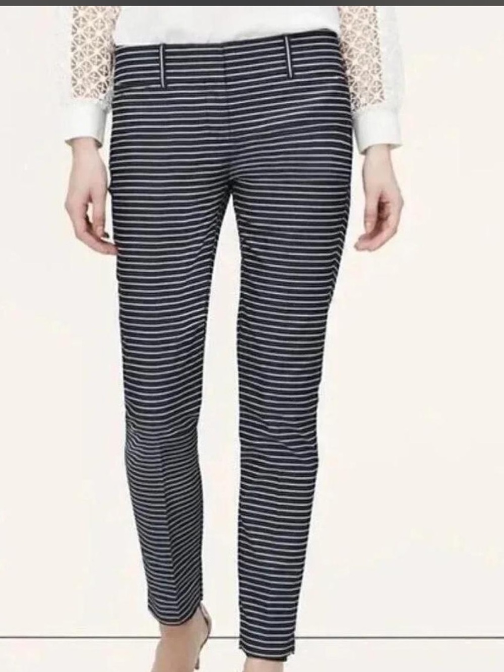 Ann Taylor LOFT Julie Navy Blue/White Striped Pants